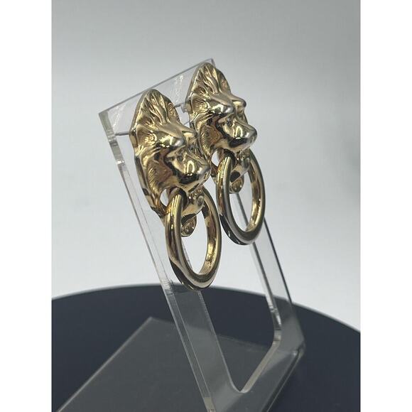 Kenneth Jay Lane‎ Vintage 
Lionhead Doorknocker Rhinestone Eyes Earrings - Picture 5 of 14